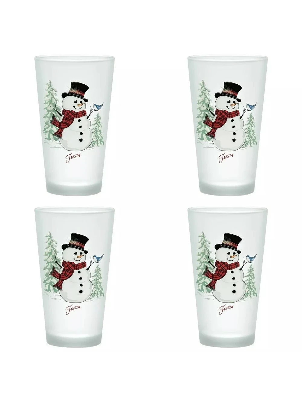 73$ Fiesta Snowman 16 Ounce Frosted Tapered Cooler Glass Set of 4 Multicolor